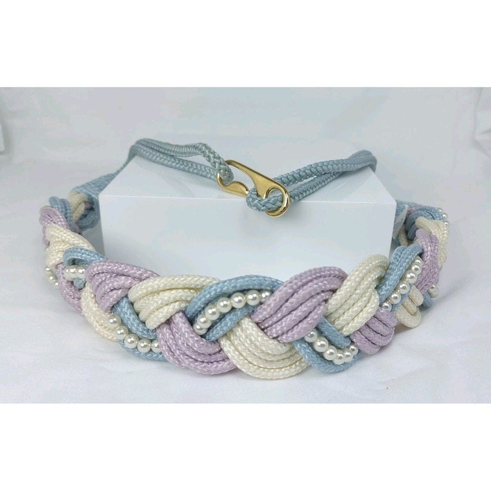 Vintage 80s Interpur Braided Cord Belt Pastel Pearl Cummerbund Back Hook 33" M/L